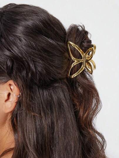 1pc Gold Hair Claw Clip, Women Elegant Vintage Minimalist Versatile Butterfly Hair Claw Barrette, Sophisticated Daily Hair Accessory