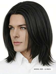 Short Black Middle-Parted Wig For Men, Heat-Resistant Synthetic, Fashionable For Parties And Cosplay, Halloween - Multicolor - View 5