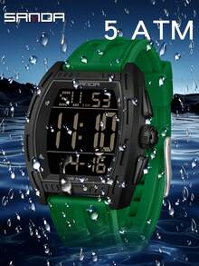 Reloj digital de hombre de moda SANDA 6328, con múltiples funciones como alarma, calendario luminoso y cronógrafo, para estudiantes - Verde - Ver 2
