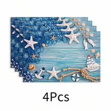 1 pieza Mantel de estilo oceánico, con patrón de conchas, tapete para el desayuno, diseño minimalista, decoración de mesa, accesorio de cocina, mantel de lino, posavasos, agarradera, base para tazón, fácil de limpiar, adecuado para el hogar, comedor, decoración del comedor, juego de regalo, regalo festivo, regalo para amigos - Multicolor - Ver 12