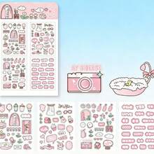 Hình dán PET mờ họa tiết dâu tây và hoa anh đào hoạt hình dễ thương, thích hợp để làm sổ lưu niệm và nhật ký. - Nhiều màu - Xem 9