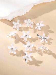 10pcs Girls' Sweet Minimalist Faux Flower Hair Clips, Versatile Daily Wear - White - View 5