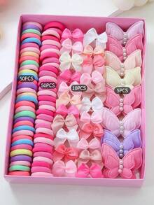 Bộ 115 chiếc dây buộc tóc và kẹp tóc hình bướm màu hồng thanh lịch, phụ kiện tóc dễ thương cho bé gái dùng hàng ngày, thường ngày và đa năng. - Nhiều màu - Xem 6