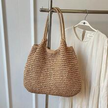 Fashion Straw Bag Large Capacity Beach Bag Summer Fashion Women's Bag Tote Shoulder Bag , Beach Bag , Summer - 卡其色 - 查看 1