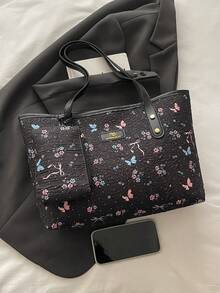 2026 New Arrival European And American Style Polka Dot & Bow Print Large Capacity Casual Shoulder Tote Bag For Women - Black - View 7