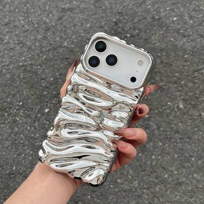 حافظة هاتف ناعمة مطوية مطلية بالفضة للهواتف المتوافقة مع 17 Pro Max/17 Pro/17/16 Pro Max/16/16 Pro/15/15 Pro Max/15 Pro/13/14 Pro Max/14 Pro/14 Pro Max