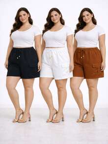 KIT OF 3 WOMEN'S CARGO SHORTS PLUS SIZE FABRIC DUNA WAIST COS - Multicolor - View 5