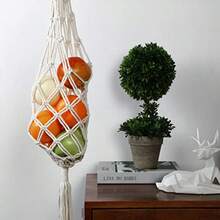 Geiserailie 2 piezas cesta colgante de frutas macramé cesta colgante de verduras transpirable decoración de almacenamiento para patata cebolla y frutas decoración bohemia para cocina - Blanco - Ver 7