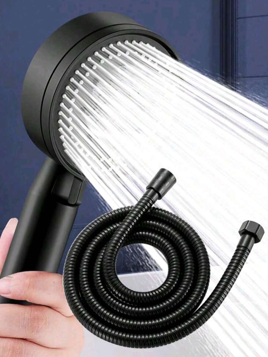1pc Handheld Pressurized Shower Head With Hose, 5 Adjustable Water Flow Modes, Bathroom Shower Head, Bathroom Hardware Accessories - Black - View 1