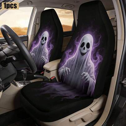 1pc Car Seat Cover With Anime Ghost Print, Ice Silk Fabric, Universal Fit For SUV And Sedan
