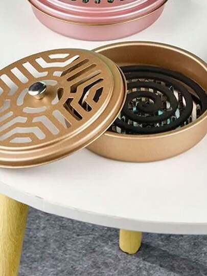 Bandeja portacobertizo de espiral antimosquitos de acero inoxidable, quemador de incienso cubierto para uso doméstico, resistente al fuego y al calor, caja creativa quemador de incienso de sándalo para exteriores