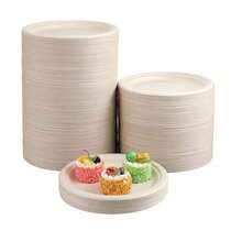 10/50pcs 6/8 Inch Thick Luxury Sugarcane Fiber Paper Plates - Reusable, Leak-Proof, Disposable, Suitable For Celebration Events - Multicolor - View 1