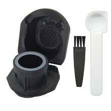1个咖啡胶囊转换器，包含小刷子和勺子，兼容咖啡机，采用优质PP材料制成，可重复使用。 - 黑色 - 查看 8