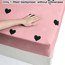 1件简约现代心形几何“心与魂”印花磨毛床笠，卧室印花床罩，床垫罩，床垫保护套，防尘罩，床上用品（不含枕套） - 彩色 - 查看 5
