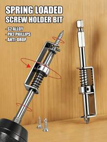 1个1/4英寸六角柄通用防脱落弹簧式耐用合金钢螺丝刀头 + 专业紧凑型人体工学自动回缩单手操作手指保护螺丝刀头延长杆，适用于电工、机械师、DIY家庭维修，四季皆宜 - 多色 - 查看 3