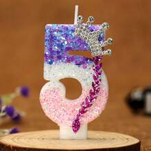 Numeric Birthday Candle, Crown Cake Candle, Purple And Pink Glitter Cake Decorations For Anniversary Celebration - Multicolor - View 16