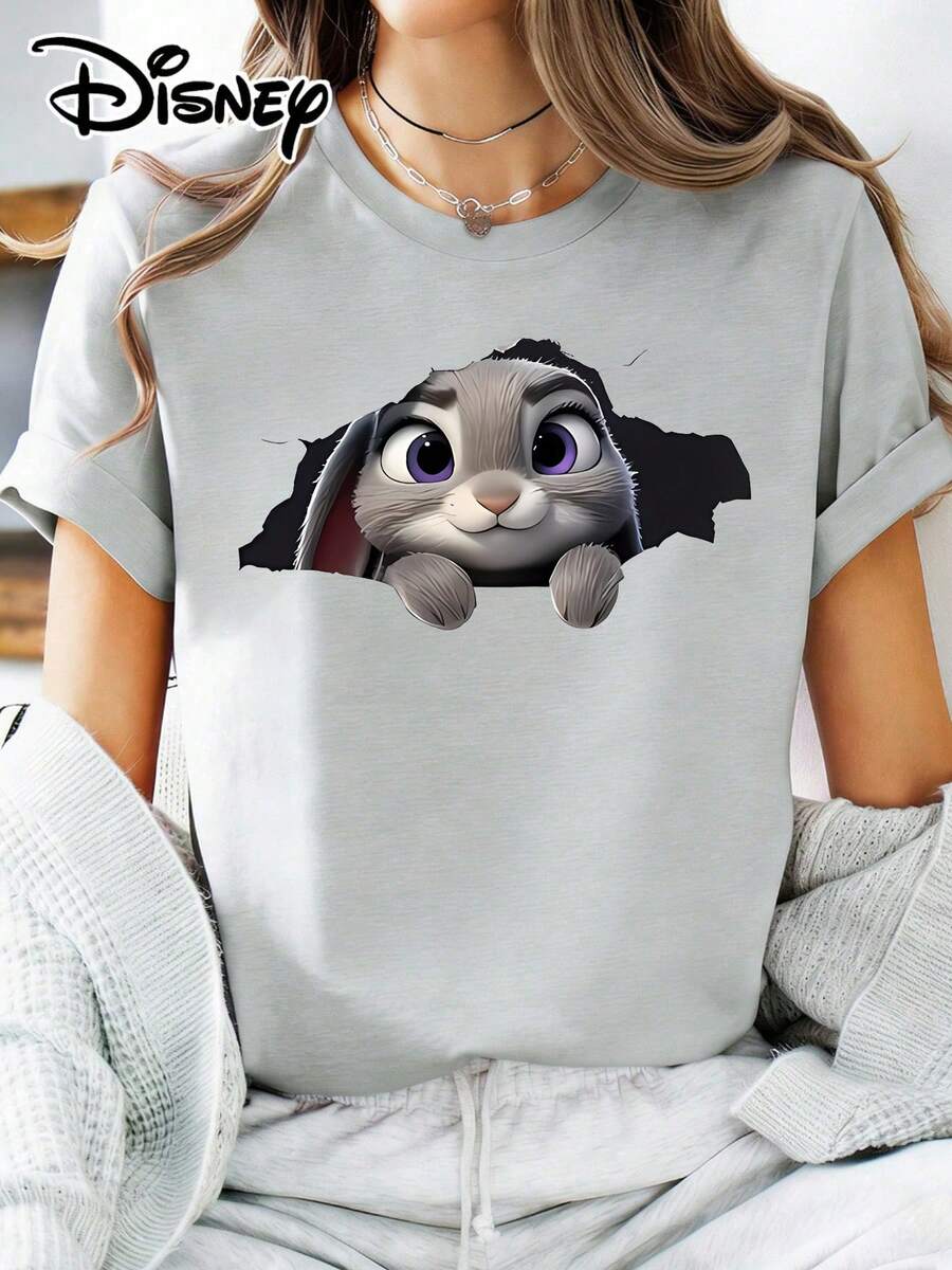 Soft Cotton T-Shirt | Disney "Judy Hopps Peekaboo" Graphic Tee | Casual Daily WearMade With Soft, Comfortable, And Durable Materials, This Is An Ideal Choice For Spring And Summer. This Crew Neck T-Shirt Is Suitable For Various Occasions, Including Everyday Wear, Shopping, Parties, Travel, And Gatherings, And Also Makes A Thoughtful Gift. - Xám - Xem 1