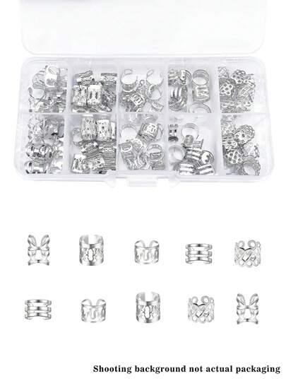 50pcs HollowHair Rings - Openwork Adjustable Alloy Cuffs With Radiant Hollow Design, Boho Hair Jewelry For Boy Girl's Dreadlocks & Braids(Without Box)