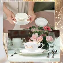 Rtteri - Juego de tazas de té y platillo para novia 7 onzas juego de tazas de té de porcelana para decoración de fiesta té de novia café elegante victoriano color clásico floral - Color vintage - Ver 4