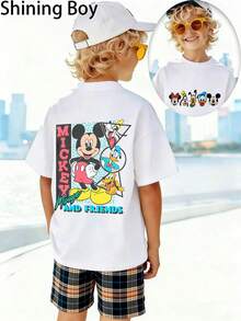 Disney Mickey Mouse Family, Themed Cartoon Print, Casual And Simple Short Sleeved T-Shirt, Suitable For Wearing In Spring And Summer Seasons, Suitable For Both Boys And Girls. Festival Gift - White - View 1