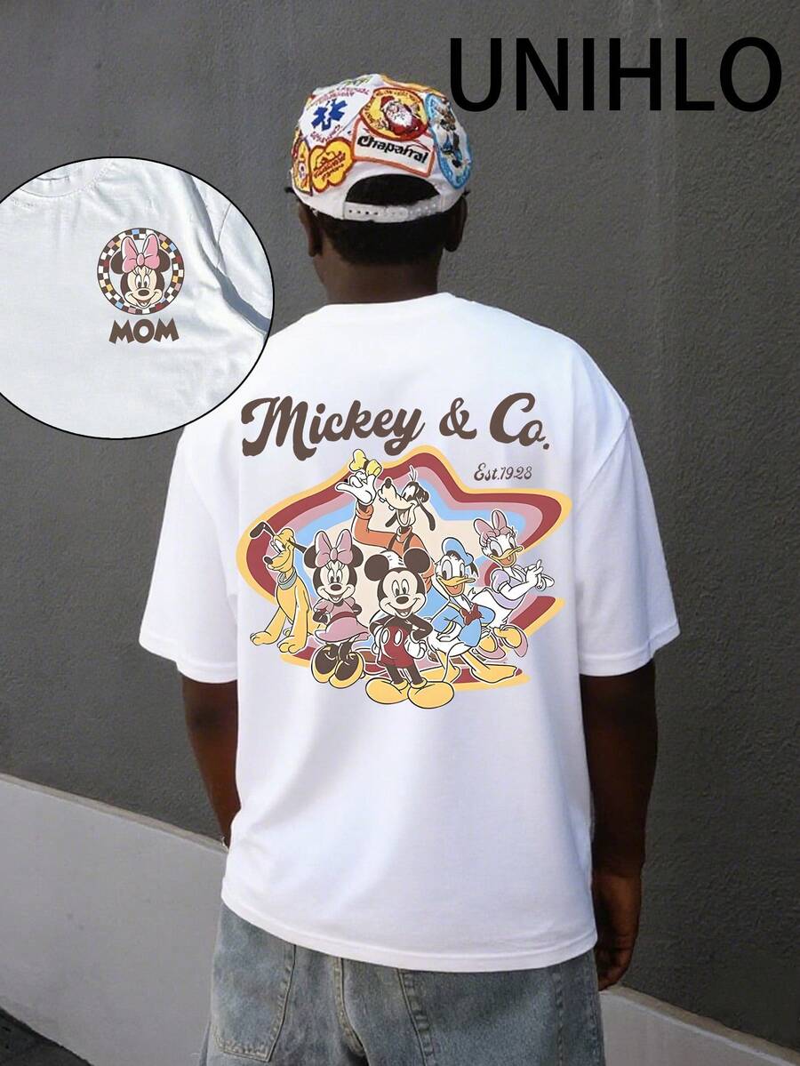 Disney UNIHLO Mother's Day Print Summer Casual Versatile Pure Cotton T-Shirt Suitable For Any Place - trắng - Xem 1