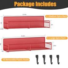 Estante magnético metálico organizador de especias con ganchos almacenamiento fuerte y movible para refrigerador y cocina paquete de 2 color rojo - Rojo - Ver 2