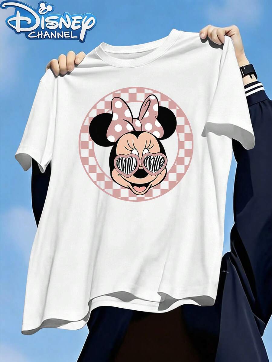 Disney Mickey Mouse Minnie MAMA MOUSE Cute Print Men'S T-Shirt With A Stylish And Minimalist Design, Featuring A Round Neck And Made From Twill Fabric, Perfect For Summer Casual Wear - 白色 - 查看 1