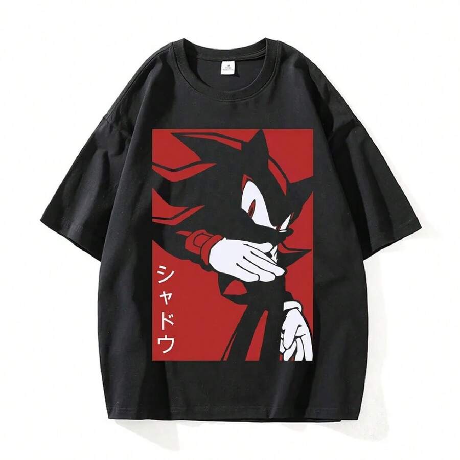 Shadow Hedgehog T Shirt Men Retro Vintage Graphic Tees Men Harajuku Cotton Casual Short Sleeve Tshirt Tops Unisex Male Clothes - 黑色 - 查看 1