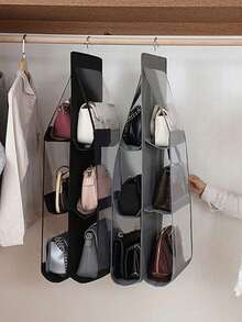 1/3/5pcs Grey Hanging Bag Organizer, Double-Sided Transparent Foldable 6-Layer Storage Bag, Wardrobe Closet Dust-Proof Bag Holder - View 4