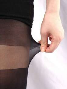1 Pair Women Thin Striped Printed Leggings Tights - Black - View 5