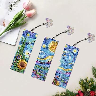 3pcs/Set DIY Diamond Painting Bookmarks - Van Gogh Design, Multicolor Mosaic Decor
