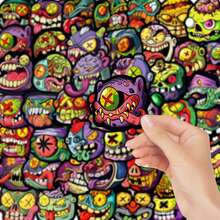 54 Pieces Of Cartoon Monster Head Graffiti Stickers - Waterproof Vinyl, Suitable For Laptops, Water Bottles, Notebooks, Suitcases, Etc. - Cute Cartoon DIY Scrapbook Gift - A - View 2