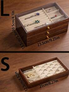 1pc Luxury Black Walnut Jewelry Box, 3-Layer Wooden Jewelry Storage Box, Drawer-Style Desktop Organizer, Acrylic Material, Classic Style, Can Store Earrings, Rings, Necklaces, Bracelets, Pendants, Also Can Be Used As Bathroom Storage Box Or Stackable Organizer, Elegant Luxury Display Packaging Box, Also Can Be Used As Decorative Item For Wife's Room - Jewelry Box - View 2
