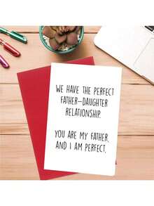 Perfect Father-Daughter Greeting Card With Envelope, Father's Day Card, Birthday Congratulations Card, Appreciation Card, Birthday Gift From Daughter To Father - Linen Dark Red Envelope - View 1