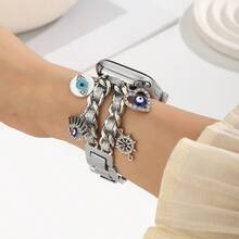 1pc Gold Metal Double Chain Adjustable Watch Band Strap Suitable For Ultra2 1 SE S9 8 7 6 5 4 3 2 Watches, 38mm/40mm/41mm/42mm/44mm/45mm/49mm (Watch Not Included) - Silver - View 6