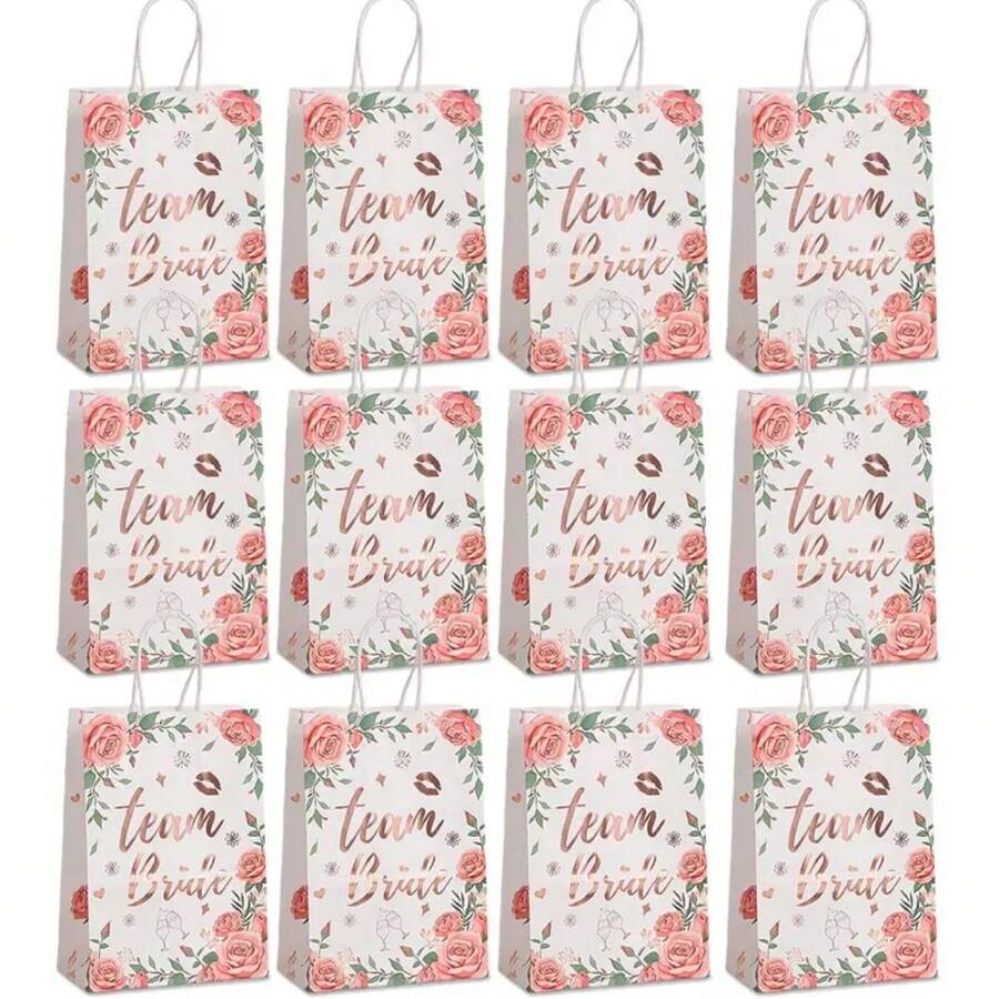 12 chiếc túi quà tặng cô dâu có tay cầm, túi mua sắm, túi cô dâu có tay cầm, thích hợp trang trí tiệc độc thân, túi phù dâu nhỏ màu hoa hồng vàng, lý tưởng cho tiệc cô dâu, lễ đính hôn, quà cưới, quà tặng cho nhóm bạn thân của cô dâu. - Túi quà hoa - Xem 1