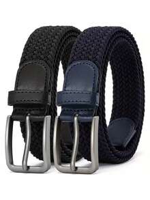 2pcs Men's Woven Elastic Waist Belt - Stretchy Fabric Golf Pants Belt, Suitable For Casual Jeans - A - View 9