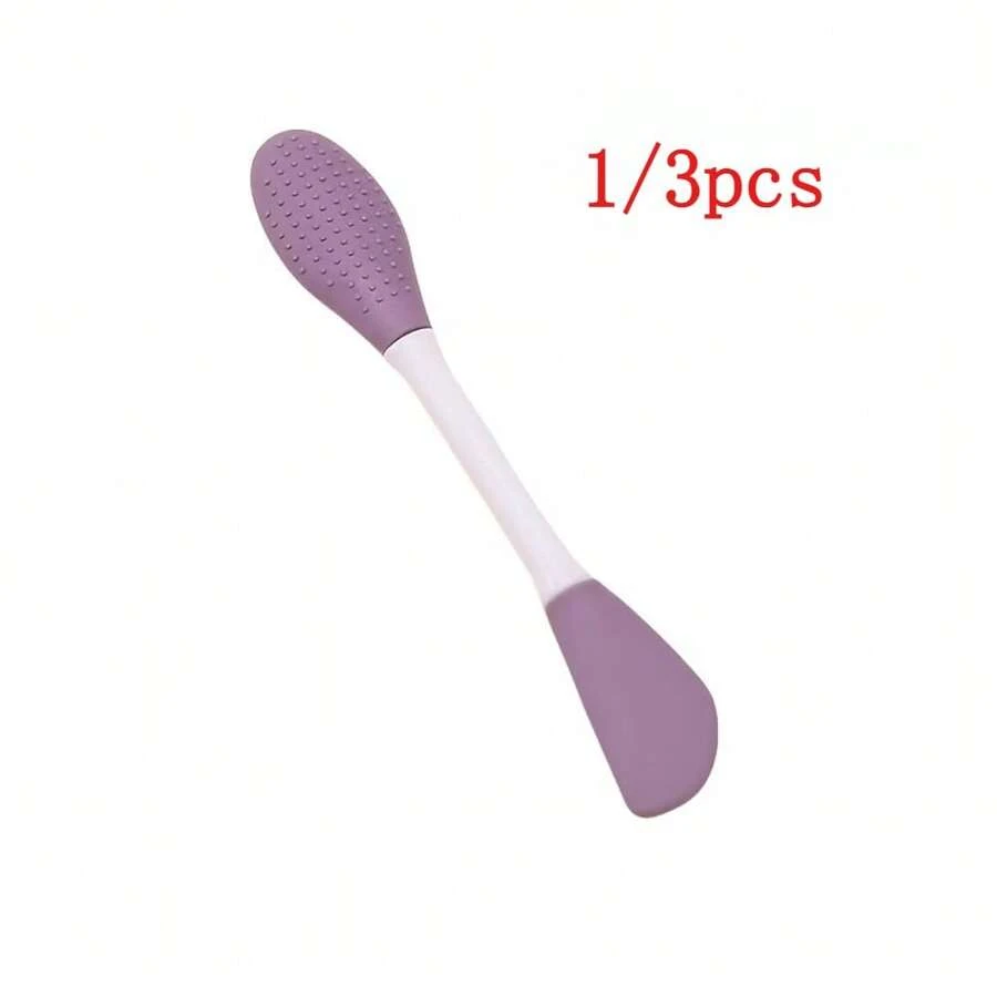 1/3pcs Silicone Double-Ended Mask Brush, A Multi-Functional Facial Cleansing And Massage Tool, Suitable For Applying Mud Masks And Drawing Eyeliner. - Purple - View 1
