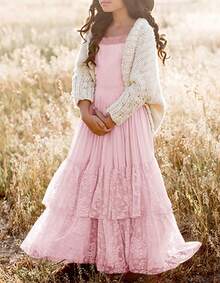 2026 Girls Elegant Lace Flower Boho Dress Long Sleeve Backless Square Neck Ruffle Party Maxi Dress - 01 Pink - View 5