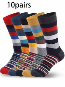 5 Pairs Men's Striped Mid-Calf Casual Everyday Socks - Multicolor - View 7