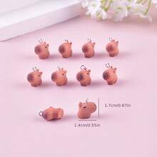 10/20个可爱卡通动物3D水豚树脂吊坠，可用于耳环和项链装饰 - 彩色 - 查看 4