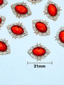 50/30pcs Oval Crystal Stones & Faux Pearl Decor For Home, Clothing, DIY Jewelry Making Supplies - Red - View 2