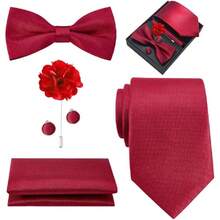 Men's Satin Ties, Slim Tie And Bow Tie Set For Gentlemen, High Quality Suit Accessory, 8CM Ties With Cufflinks And Box, Gift For Husband, Father, Friend, 42548350 - 西瓜粉 - 查看 1