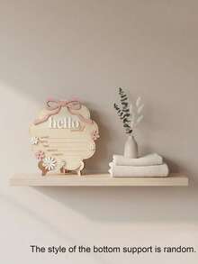 1pc "Hello World" Wooden Sign With Pink Bow, Cloud Shaped Floral Date Time Weight Length Board, Suitable For Room Photography Props - 1PC - View 8