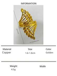 18K金鍍銅簡約小麥穗開口戒指，時尚多功能珠寶適用於女士在婚禮和派對上 - 金色 - 查看 14