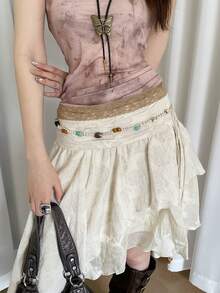 1pc Beige Polyester Bohemian Turquoise & Wooden Bead Waist Rope For Women - Beige - View 1