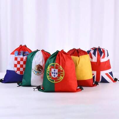 1pc World Cup National Flag Theme Drawstring Pouch, Polyester Waterproof Fan Storage Bag, Foldable Drawstring Bag, Suitable For Sports And Travel, World Cup Cheering Party Essential, Proudly Cheer For Your Team!