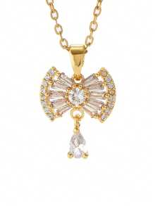 1pc Gold Water Drop Pendant Delicate Chain Necklace, Luxury Elegant Style Fashion Jewelry, Suitable For Party, Gift, Daily Wear (OPP Bag Packaging) - Gold - View 4