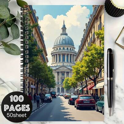 100-seitiges Paris Street Art Spiralheft, 50 Blatt, geeignet für Arbeit, Studium, tägliche Planung, Schulgebrauch, Abschluss-/Geburtstagsgeschenk, Tagebuchschreiben, Notizblock