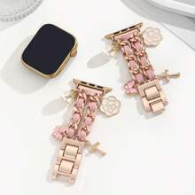 1pc Compatible With Apple Watch Band, Gold Metal Butterfly Design Adjustable Bracelet Chain Strap Suitable For Watch Ultra2, 1, SE, S9 - Rose Gold - View 4